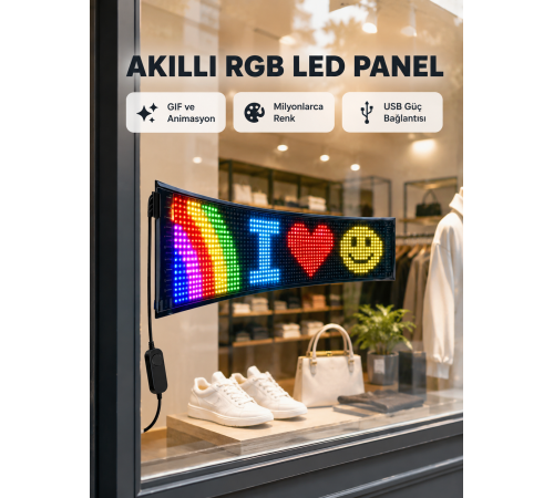 RGB LED Panel – USB Güç Girişli, GIF ve Yazı Gösterimli Akıllı Ekran