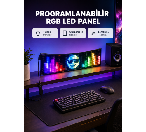 RGB LED Panel – Çok Renkli, Kumandalı, USB Bağlantılı Yazı ve GIF Gösterimli Akıllı Lamba