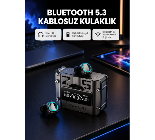 Kablosuz Bluetooth 5.3 Kulaklık – Aktif Gürültü Engelleme ve Gecikmesiz Oyun Modu