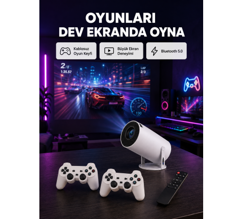 4K Wi-Fi 6 Projeksiyon Cihazı – 10.000+ Oyun Desteği, Kablosuz Bağlantı ve Çoklu Giriş Portları Yeni Nesil
