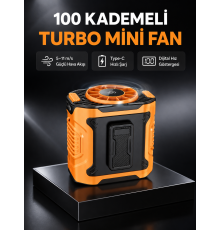 Dijital Ekranlı Turbo Mini Fan – 3 Kademeli Hız, Sessiz Çalışma ve Type-C Şarj