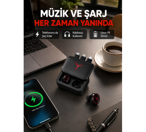 Powerbank Özellikli Bluetooth Kablosuz Kulaklık – Dokunmatik Kontrol, Uzun Pil Ömrü, Ergonomik Tasarım