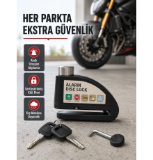 Titreşim Sensörlü Alarmlı Motosiklet Disk Kilidi 14mm Çelik Çift Kilitleme