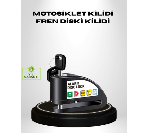 Titreşim Sensörlü Alarmlı Motosiklet Disk Kilidi 14mm Çelik Çift Kilitleme