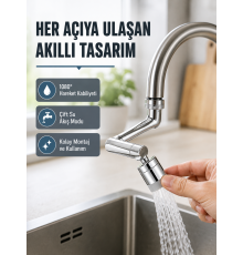 2 Modlu 1080° Dönebilen Musluk Başlığı Esnek 3 Eklemli Hareketli Tasarım