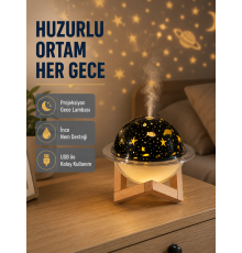 Aromaterapili USB Hava Nemlendirici – Projeksiyon Işıklı, Sessiz ve Şık Tasarım