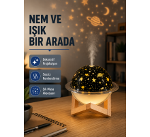 USB Projeksiyon Gece Lambası ve Hava Nemlendirici – Aromaterapi Destekli, Taşınabilir Mini