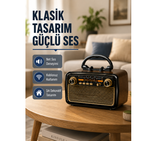 Ahşap Dokulu Bluetooth Müzik Kutusu – Vintage LED Tasarımıyla Modern Ses Deneyimi
