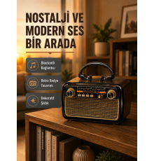 LED’li Nostaljik Bluetooth Hoparlör – Vintage Tasarım, Ahşap Doku