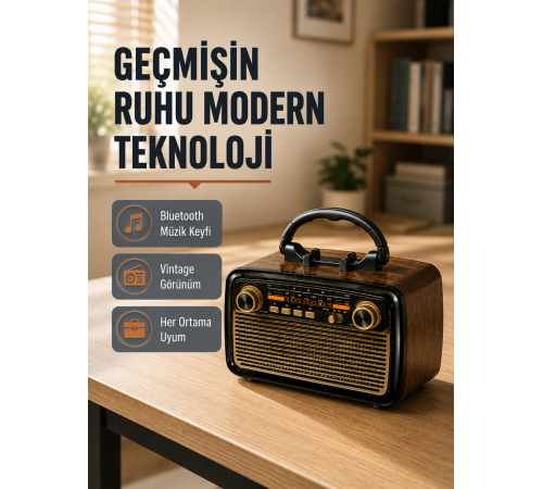 Bluetooth’lu LED Işıklı Nostaljik Müzik Kutusu – Ahşap Dokulu, Vintage Tasarım ve Yüksek Ses Kalitesi