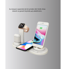 Kablosuz Şarj İstasyonu 4’ü 1 Arada iPhone Watch ve AirPods Uyumlu