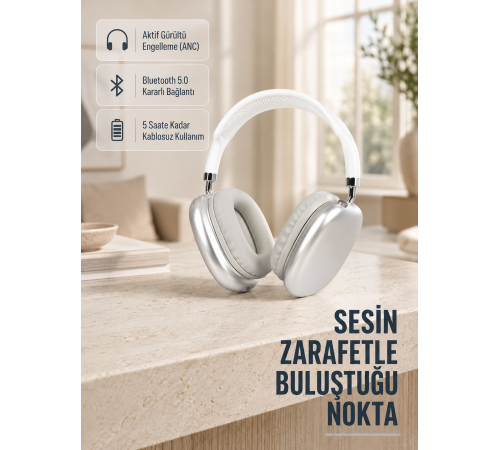 Bluetooth 5.0 Kulak Üstü Kulaklık – Uzamsal Ses, Gürültü Engelleme, Ergonomik Tasarım