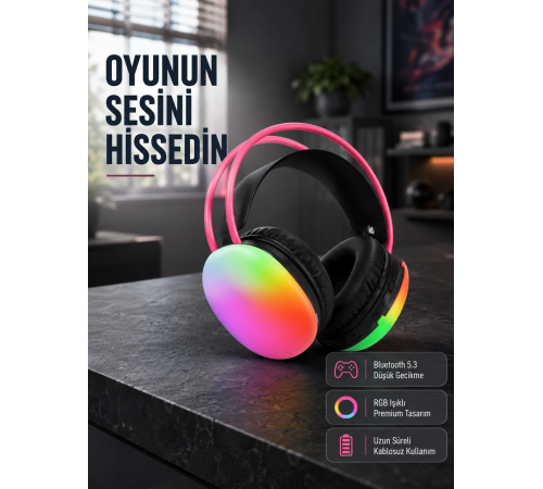 Ergonomik RGB Bluetooth Kulaklık 3D Ses Yeni Nesil