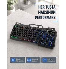 RGB Aydınlatmalı Klavye Mouse Seti – USB Bağlantılı, Türkçe Q, Ayarlanabilir DPI, Ergonomik Yapı
