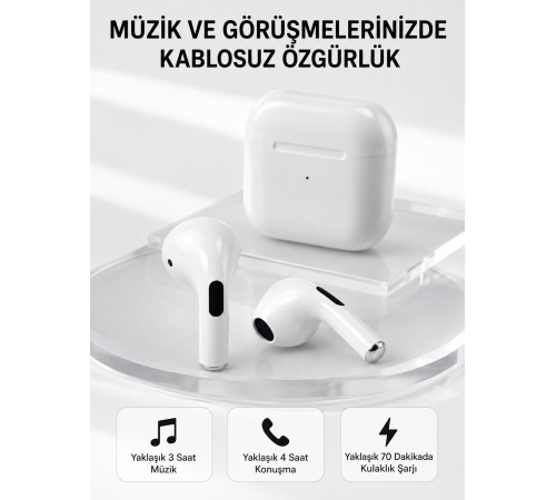 Bluetooth 5.3 TWS Kablosuz Kulak İçi Kulaklık 25 Metre Menzil Şarj Kutulu