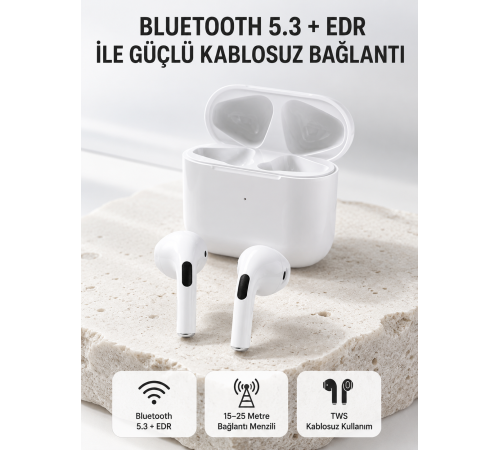 TWS Kablosuz Bluetooth Kulaklık 3 Saat Müzik 4 Saat Konuşma Şarj Kutulu