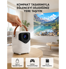 Mini Akıllı Projektör – 1080P Full HD, 64GB Depolama, 2GB RAM, Uzaktan Kumanda Destekli Yeni Nesil