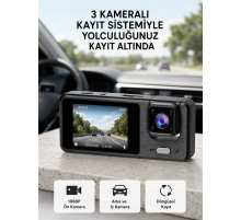 Park Modlu 3 Kameralı Araç Kayıt Cihazı 1080P Ön Kamera 2’’ Ekran