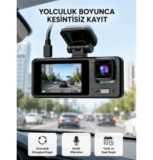 3 Kameralı Araç DVR 1080P Ön + HD Arka + İç Kamera Döngü Kayıt 2’’ Ekran