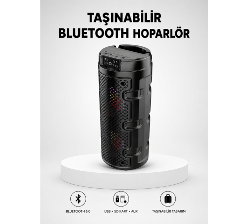 Bluetooth 5.0 Kablosuz Hoparlör Çift Sürücülü Yüksek Ses Kalitesi Kompakt Tasarım