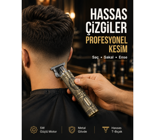 Kompakt Tasarımlı, Güçlü Motorlu Saç sakal Kesme Makinesi ve 4 Kılavuz Tarak