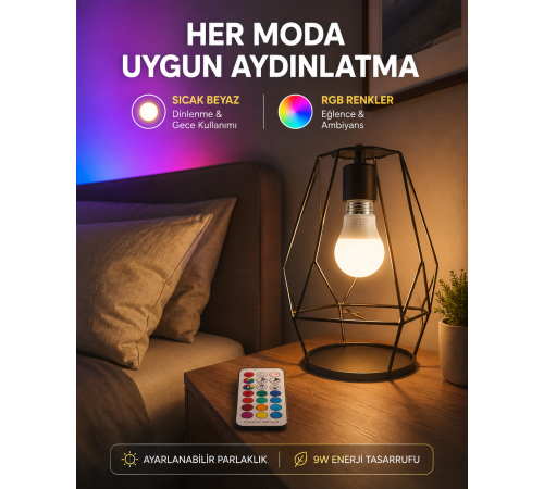 Kumanda Destekli Çok Renkli Akıllı LED Ampul Yeni Nesil