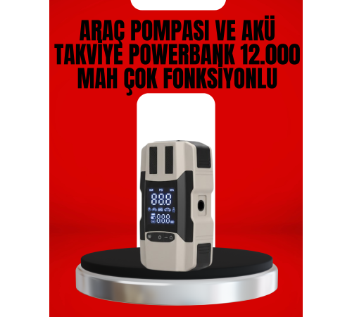 Dijital Ekranlı Araç Pompası Akü Takviye Powerbank 12.000 mAh