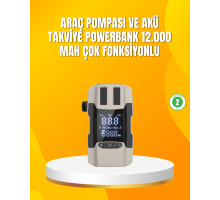 12.000 mAh Akü Takviye Powerbank Dahili Hava  Dijital Ekranlı