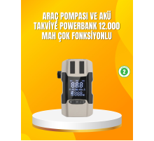 12.000 mAh Akü Takviye Powerbank Dahili Hava  Dijital Ekranlı