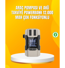 12.000 mAh Akü Takviye Powerbank Dahili Hava  Dijital Ekranlı