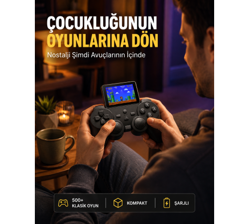 2.4 İnç HD Renkli Ekranlı 500-in-1 Taşınabilir Retro Oyun Konsolu, Kablolu TV Bağlantısı ve Uzun Pil Ömrü