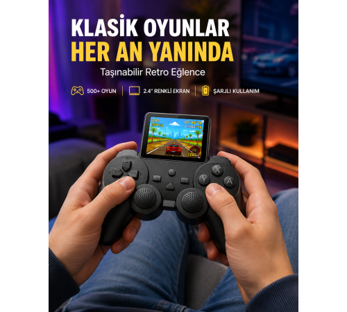 500 Dahili Oyunlu Taşınabilir Retro El Konsolu-2.4 inç Renkli Ekranlı