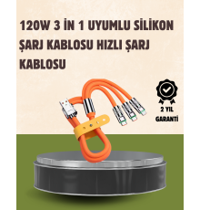 120 W Şarj ve Veri Aktarımı Kablo– 3 Başlıklı Çok Amaçlı Kablo Yüksek Hızlı