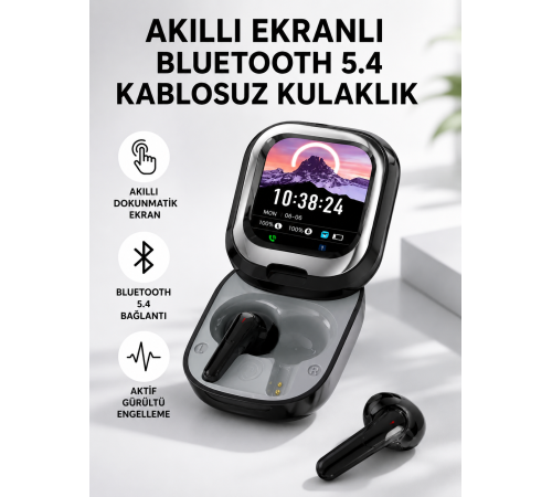 Bluetooth 5.4 Kulaklık – Gürültü Engelleme ve Akıllı Ekranlı Şarj Kutusu