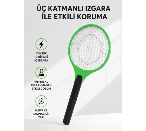 Yüksek Gerilimli Elektronik Sinek Raket – Sessiz, Kimyasız ve Güvenli Kullanım