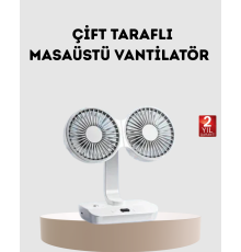 Kablosuz USB Şarjlı 720° Döner Masaüstü Fan – Çift Taraflı Serinlik ve Gece Lambası