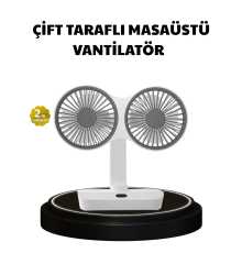 720° Dönebilen Çift Başlıklı USB Şarjlı Masaüstü Vantilatör – Sessiz ve Güçlü Serinlik
