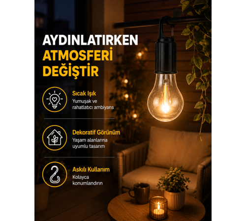 C Tipi Şarjlı Asılabilir Kamp Feneri