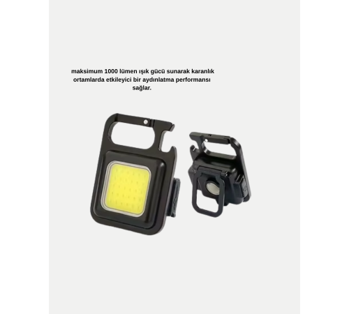 LED Mini Anahtarlık Fener – 1000 Lümen Güçlü Işık ve USB Type-C Şarjlı
