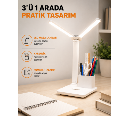 LED Işıklı Masa Lambası – Göz Yormayan, Kısılabilir ve Esnek Başlıklı Yeni Nesil