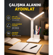 Kısılabilir LED Masa Lambası – Kalemlik ve Telefon Standlı, Göz Yormayan Işık Yeni Nesil