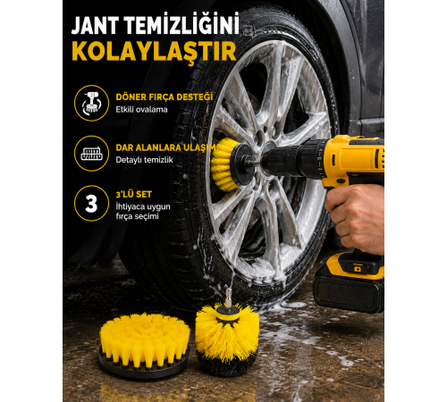 3 Parça Matkap Fırça Temizlik Seti – Her Yüzey İçin Güçlü ve Pratik Çözüm Yeni Nesil