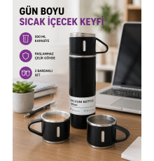 Paslanmaz Çelik 500 ml Termos Seti – 8 Saat Isı Koruma, Vakumlu, Sızdırmaz ve Taşınabilir