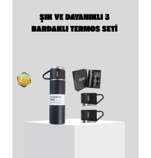 500 ml Isı Korumalı Çelik Termos ve Bardak Seti | Silikon Tabanlı, Şık ve Pratik