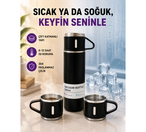 Paslanmaz Çelik Termos Seti | 500 ml Kapasite, 6-12 Saat Isı Koruma, Hediye Kutulu