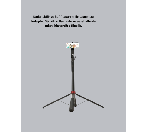 Kablosuz Çift Yaka Mikrofonu ve Tripodlu Selfie Çubuğu İçerik Üretici Seti