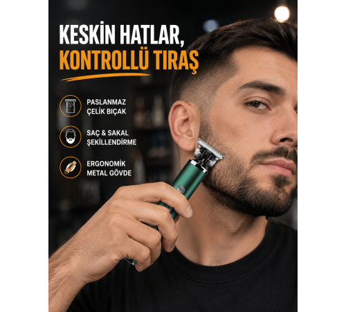 Şarjlı Erkek Tıraş Makinesi – 180 Dakika Pil Ömrü, 2.5 Saat Hızlı Şarj, USB ve Powerbank Uyumlu