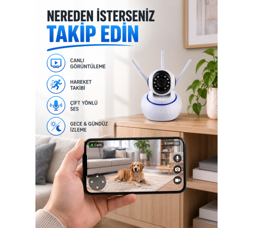 Akıllı IP Güvenlik Kamerası – 1080P HD, Gece Görüşlü, Hareket Algılamalı Yeni Nesil