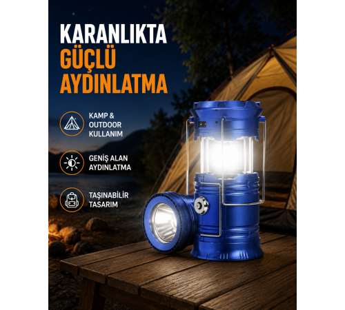 Güneş Enerjisiyle Çalışan Kamp Feneri Hafif Portatif Uzun Ömürlü