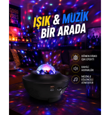 Sesle Etkileşimli Yıldız Projektörlü Gece Lambası – Bluetooth Hoparlörlü, USB Girişli, Dönen Okyanus